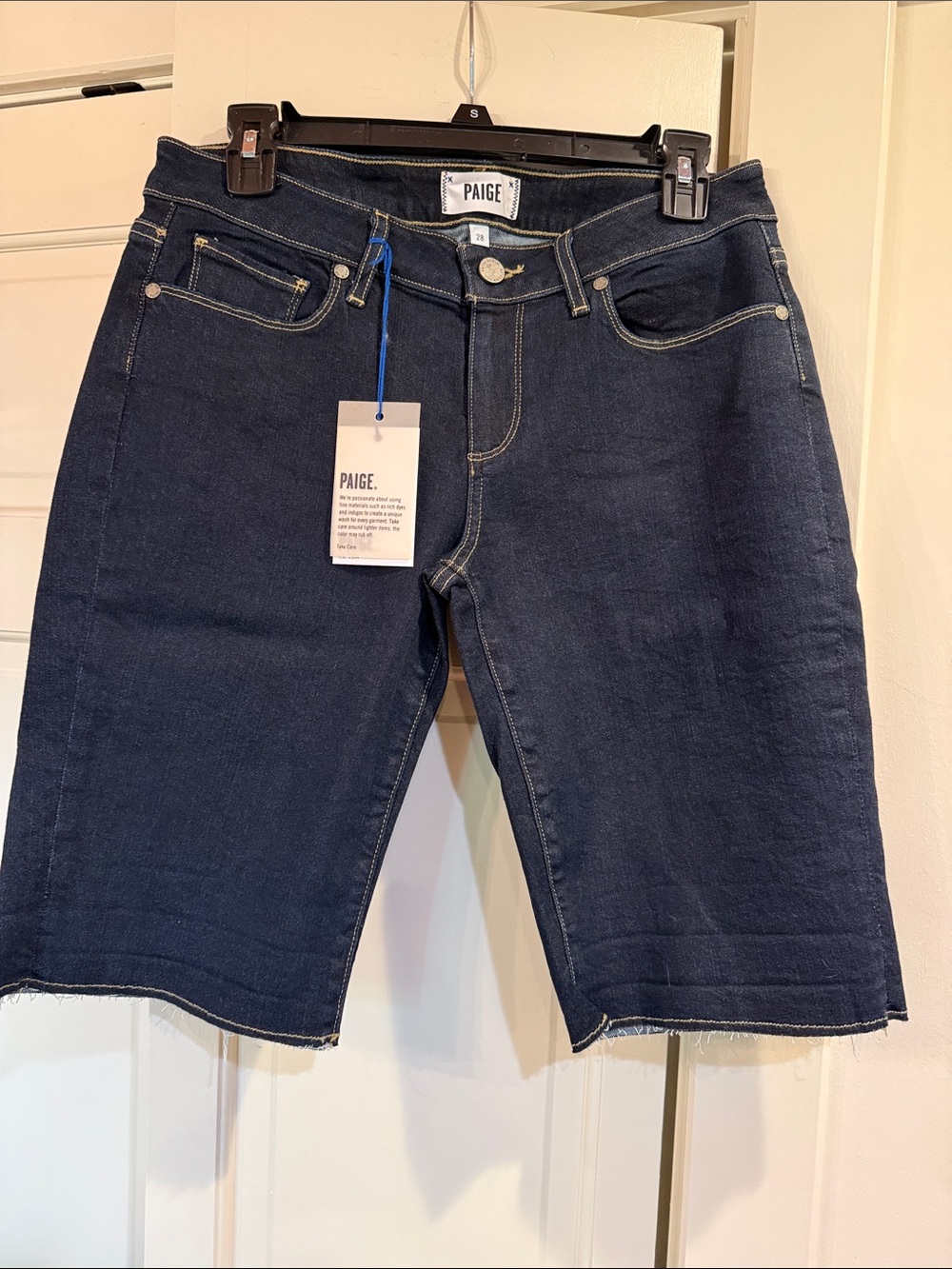 PAIGE Dark Indigo Denim Shorts Size 28